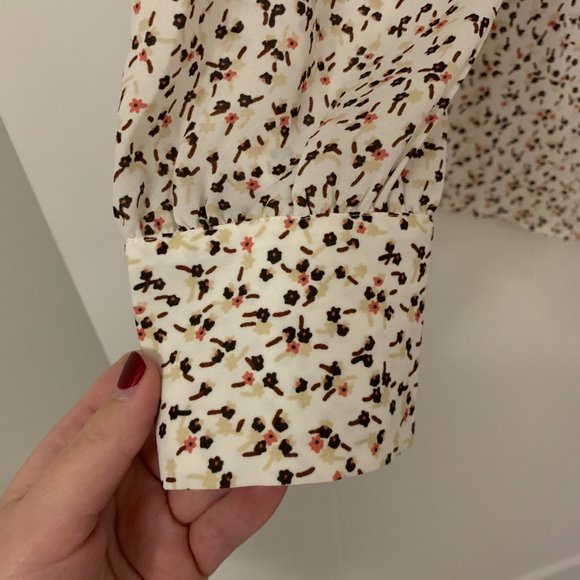 Loft White Blouse with Pink/Maroon Floral Detail, T-Back style, size S. MOVING!! - Picture 3 of 5